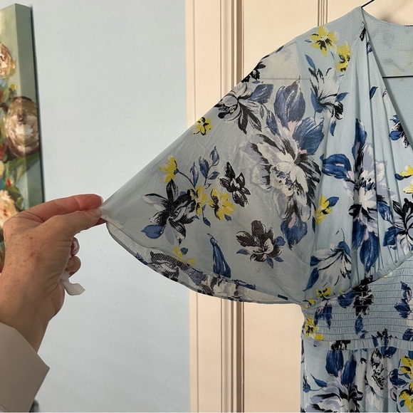 Diane Von Furstenberg Nala Dress Blue & Yellow Floral Babydoll Short Sleeve Sz M - Picture 4 of 13